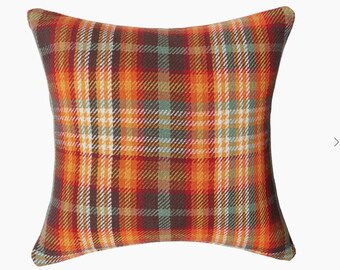 orange plaid throw pillow