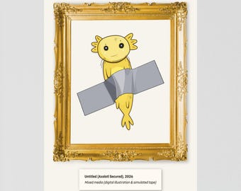 Impresión sin título (Ajolote protegido): arte mural contemporáneo divertido, ilustración absurda y adorable, póster premium mate A3 - Maurizio Cattelan
