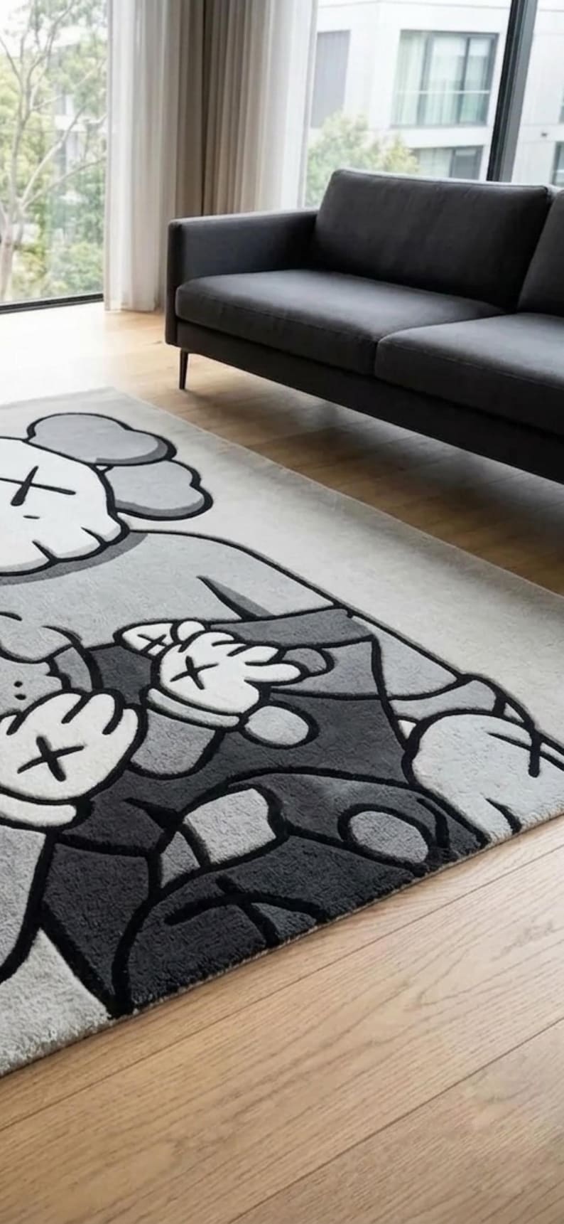 Tappeto in lana ispirato a KAWS / Tappeto pop art trapuntato a mano / Arredamento di lusso per il soggiorno immagine 5