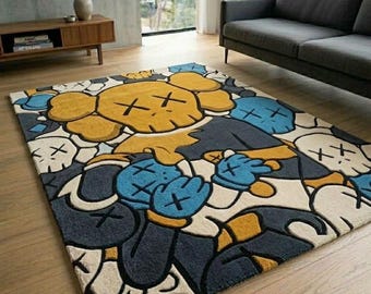 Tappeto in lana ispirato a KAWS / Tappeto pop art fatto a mano, arredamento contemporaneo per la casa