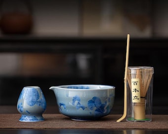 Eisblumen-Matcha-Tee-Set mit kristallisierter Glasur, 550 ml, Geschenkverpackung