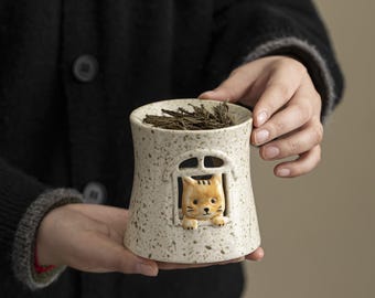 Spring Cat keramisk rökelsekare | Japansk stil aromaterapi eldstad och tebrättare för hemmet