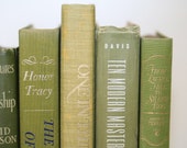 Reserved for Laura-Olive Green Shades Vintage Book Collection Home Office Decor 9 books