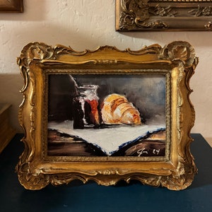 Jamies Fine Art High Definition Print From Original Croissant In Paris Painting Antique Inspired Frame 5X7 image 1