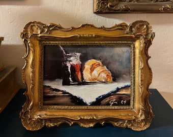 Jamies Fine Art High Definition Print From Original Croissant In Paris Painting Antique Inspired Frame 5X7