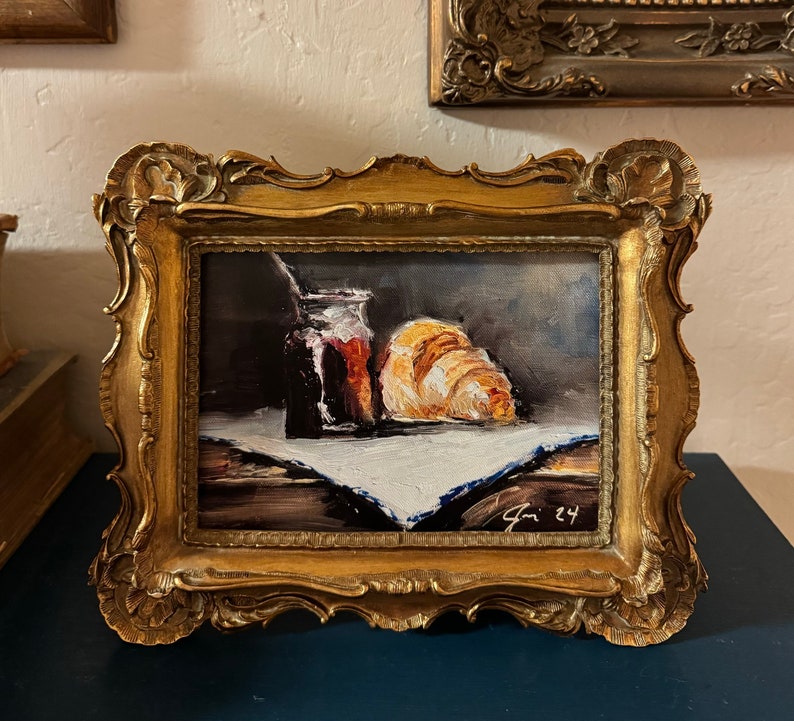 Jamies Fine Art High Definition Print From Original Croissant In Paris Painting Antique Inspired Frame 5X7 image 1