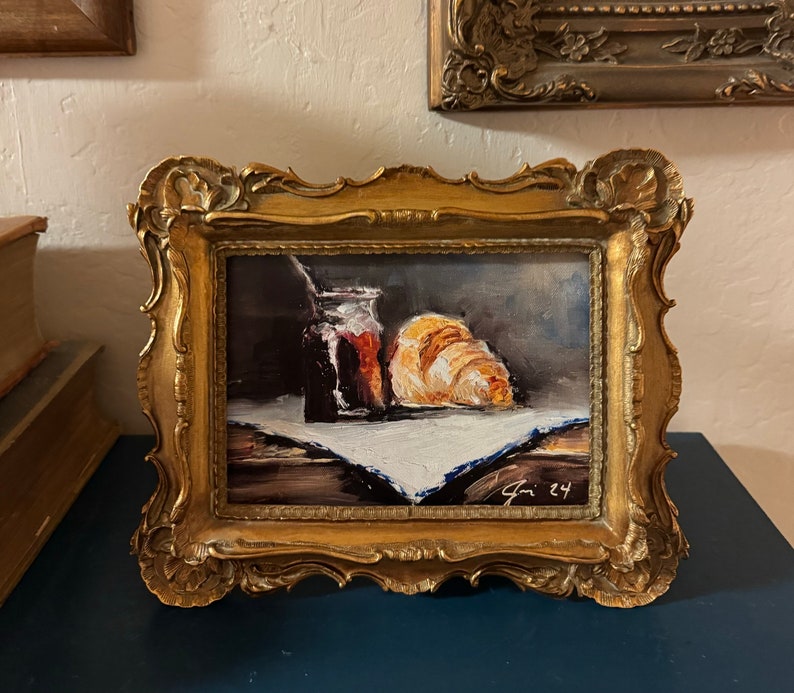 Jamies Fine Art High Definition Print From Original Croissant In Paris Painting Antique Inspired Frame 5X7 image 2