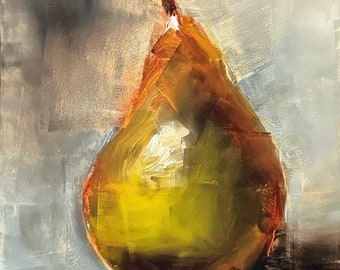 Art Original  Oil Painting  Modern Pear  Canvas  Board 5X7