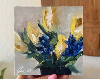 Art Original Oil Painting Abstract Tulips Canvas Board 5X5