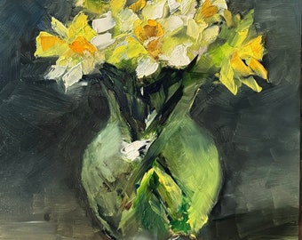 Art Original  Oil Painting Cut   Daffodils  Canvas  8X10