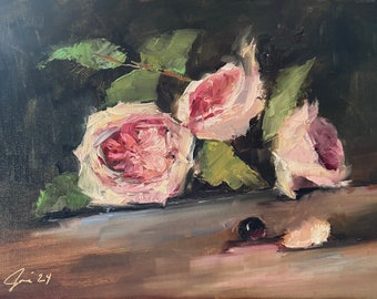 Art Original  Oil Painting Rose Cascade Portraits Canvas 9X12