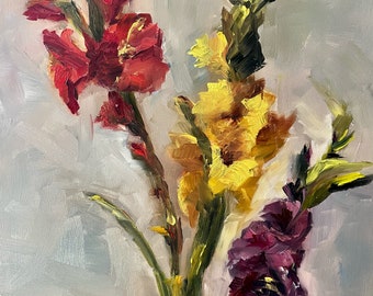 Art Original  Oil Painting Happy Glads Canvas Panel Board 12X16