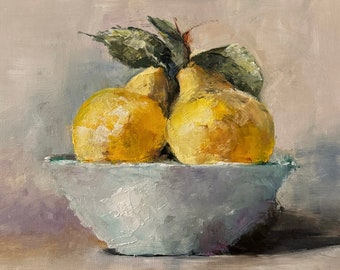 Art Original  Oil Painting  Fresh Pears Canvas  Board 8X10