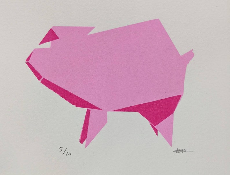 Screenprint Origami Animals Pig