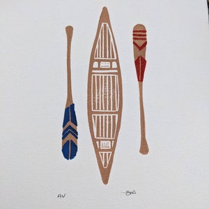 Canoe and Paddles Red and Blue