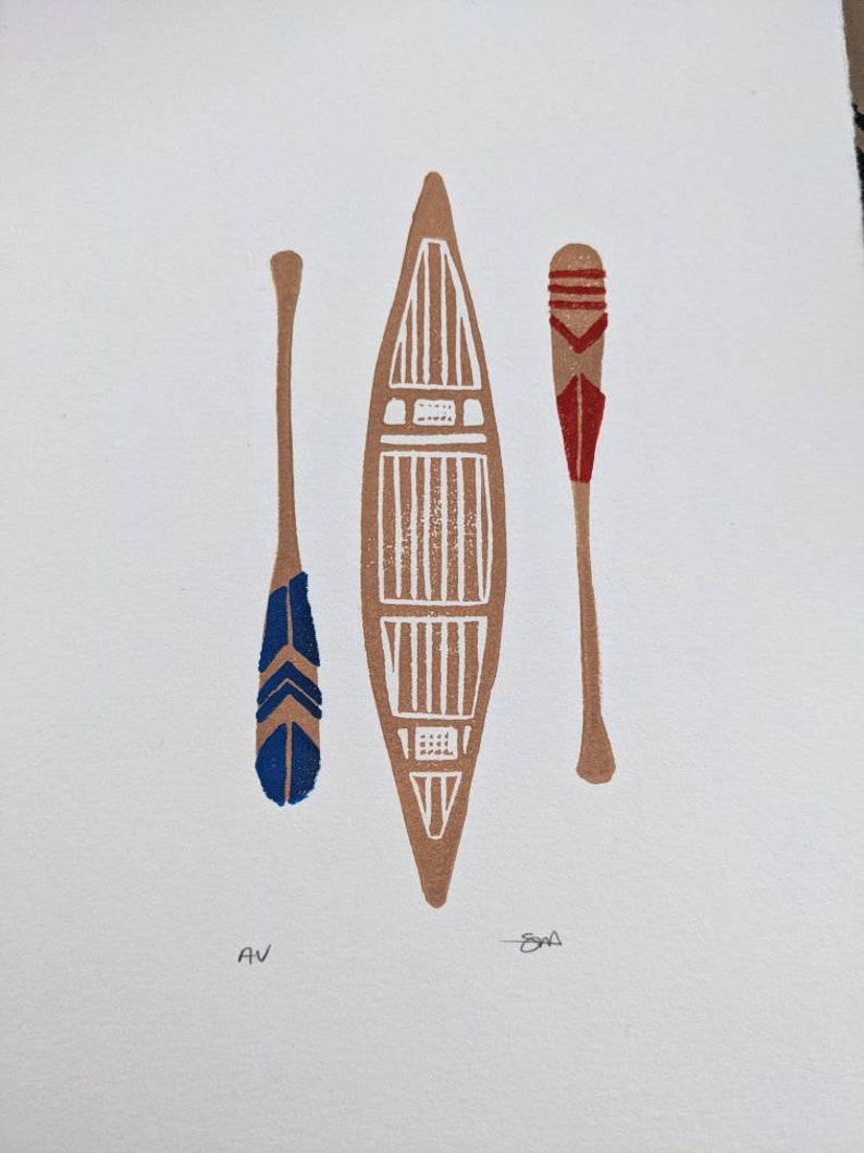 Canoe and Paddles Red and Blue