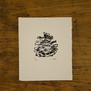 Pinecone Linocuts Red Pine Cone