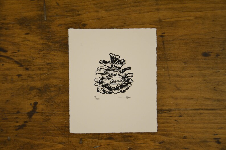 Pinecone Linocuts Red Pine Cone