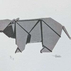 Screenprint Origami Animals Hippopotamus