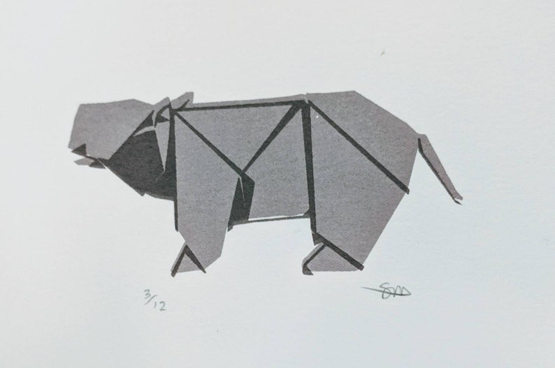 Screenprint Origami Animals Hippopotamus