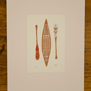 Canoe and Paddles Red and White