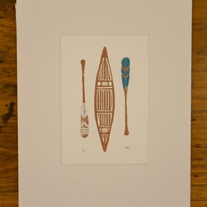 Canoe and Paddles Blue and White