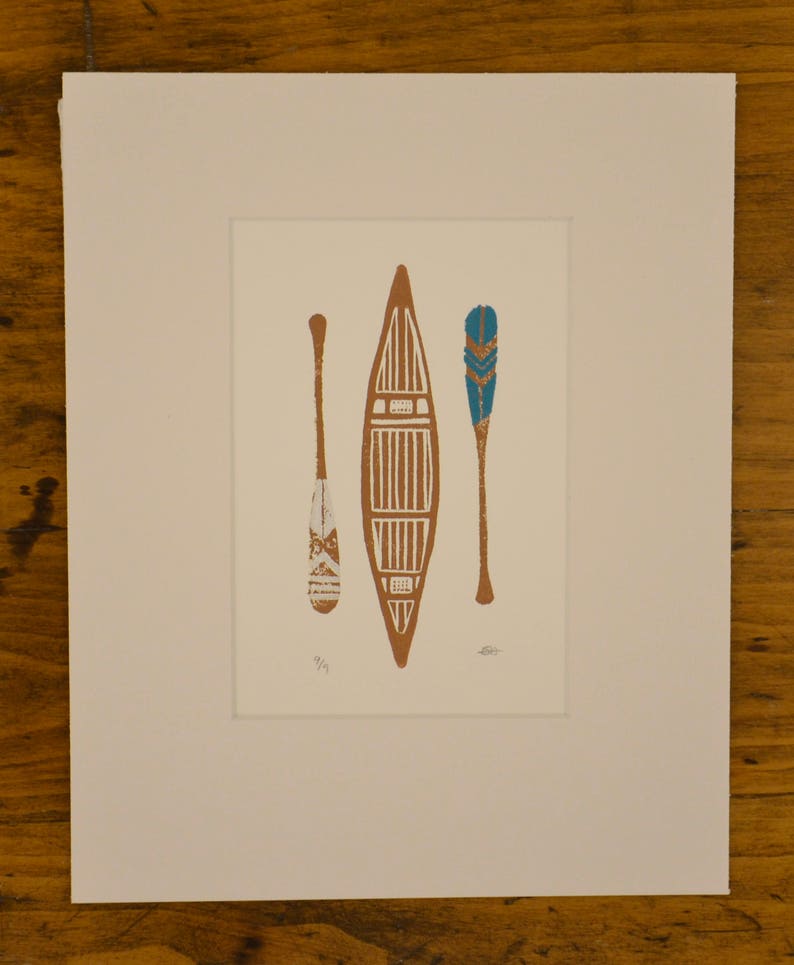 Canoe and Paddles Blue and White