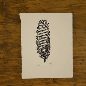 Pinecone Linocuts White Spruce Cone