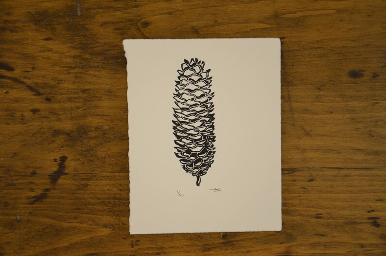 Pinecone Linocuts White Spruce Cone