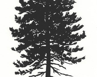 Red Pine Tree Linocut