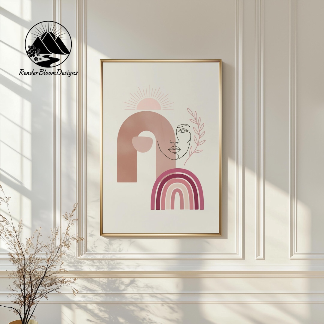 Boho Abstract Line Art Print, Neutral Minimalist Wall Art, Beige Pink ...