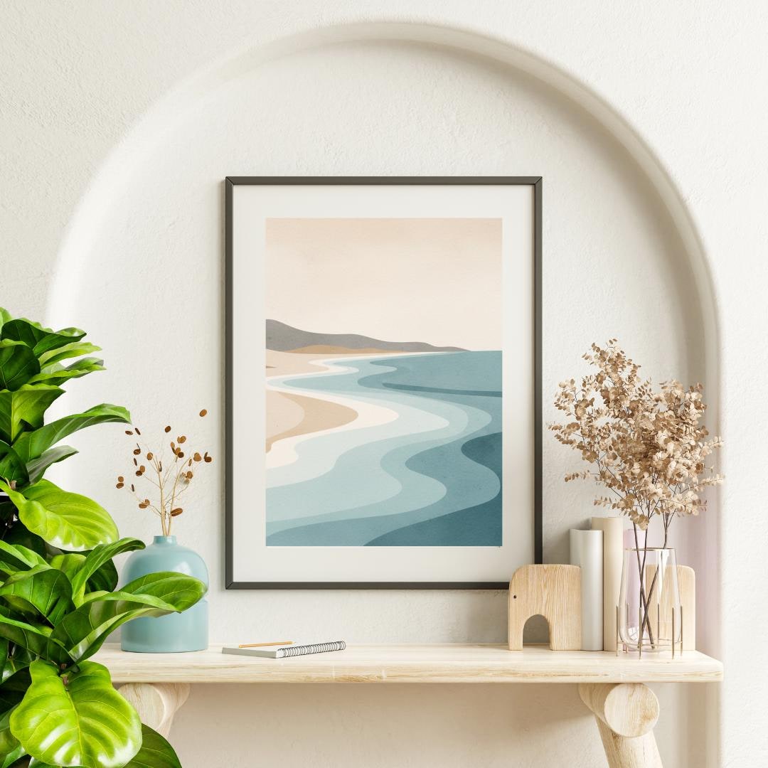 Minimalist Coastal Wall Art Print, Neutral Beach Landscape, Modern ...