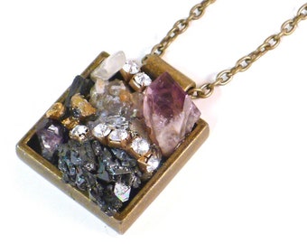 SOLAR QUARTZ Pendant on Smoky Topaz Bead Choker Natural Crystal Mineral Stalactite Pendant in Sterling Silver Raw Mineral Necklace-On Sale