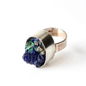 Sterling Silver Statement Ring with Azurite and Malachite Raw Mineral Statement Ring Size 5.5 Unique Unisex Zen Healing RING Now on SALE image 1