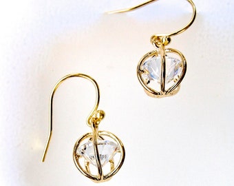 Diamond-Like Sparkling Gold Cage with Crystal Drop Earrings- Bridal Earrings- Bridesmaid Gift- Classic Petite Earrings- Holiday Glamour!