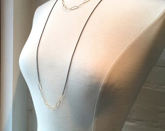 TWO TONE Necklace Long Mixed Chain of Gold Links with Brass/ Modern Necklace/ Delicate Chain Necklace/ Gold Mix Layering Necklace/ BFF Gift