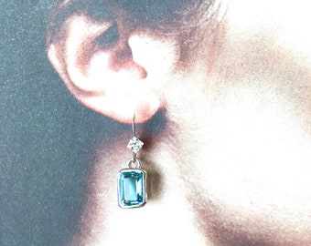 Blue Topaz Sterling Silver Earrings: December Birthstone, Swarovski Studded