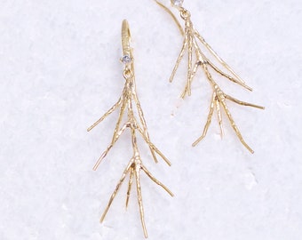 Golden TREE BRANCH Dangle Earrings- Sparkly Gold 'Tree Branch' Earrings with Swarovski Crystals- Delicate Earrings- classic bff jewelry gift