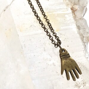 HAND Necklace Brass or Silver HAND Amulet Helping Hand Charm Necklace Layering Necklace Necklace or Pendant with Hand Milagro Great Gift image 2