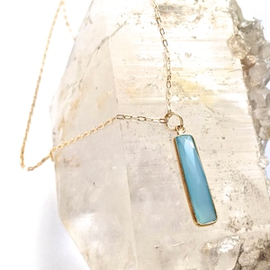 Natural Stone Pendant/Necklace Mineral Necklace Blue AGATE or Sea Green CHALCEDONY Rectangle Stone Gold Vermeil 20 Layering Necklace image 1