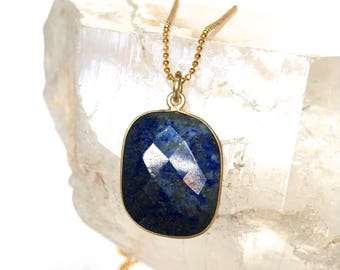 LAPIS LAZULI Mineral Necklace- Blue Lapis Lazuli Classic Stone Necklace on Gold Chain- Lapiz Delicate Necklace- Affordable Great Gift!!