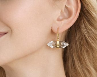 Double Terminated Quartz Crystal Earrings: Gold Filled Healing Jewelry, Chakra Jewelry for Energy, Quartz Crystal and Gold Earrings