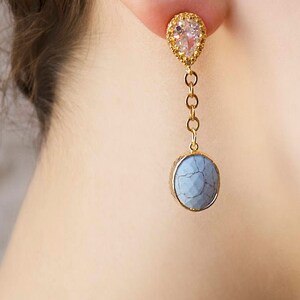Light Turquoise Swarovski Crystal Drop Earrings: Gold Vermeil December Birthstone