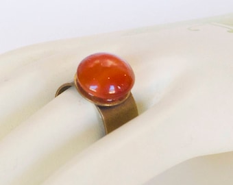 Carnelian Cabochon Ring: Antique Brass Adjustable Band, One of a Kind Mineral Jewelry