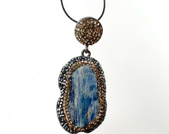 SOLAR QUARTZ Pendant on Smoky Topaz Bead Choker Natural Crystal Mineral Stalactite Pendant in Sterling Silver Raw Mineral Necklace-On Sale