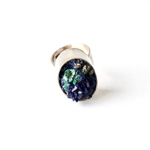 Sterling Silver Statement Ring with Azurite and Malachite Raw Mineral Statement Ring Size 5.5 Unique Unisex Zen Healing RING Now on SALE image 5