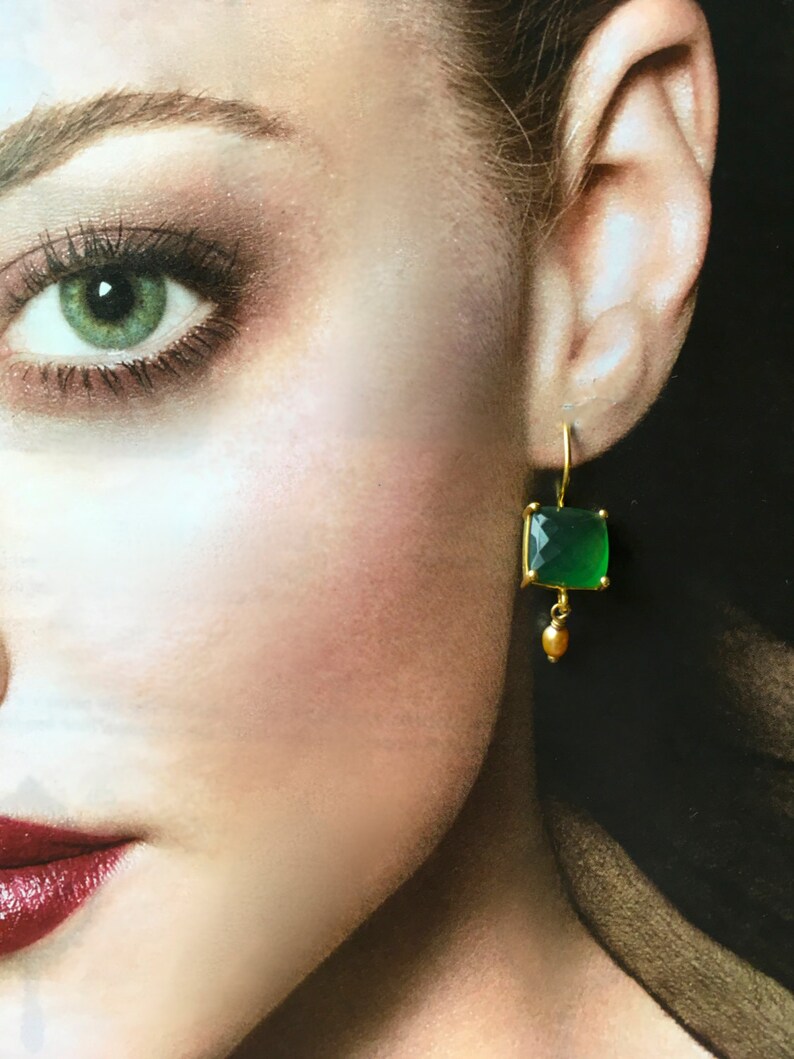 Serpentine Green Mineral Earrings in Vermeil- Max 85% OFF Square Gold Super sale facet