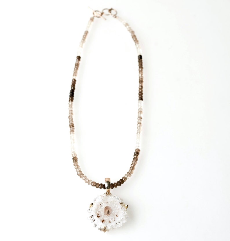 SOLAR QUARTZ Pendant on Smoky Topaz Bead Choker Natural Crystal Mineral Stalactite Pendant in Sterling Silver Raw Mineral Necklace-On Sale