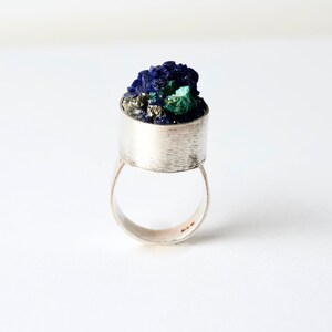 Sterling Silver Statement Ring with Azurite and Malachite Raw Mineral Statement Ring Size 5.5 Unique Unisex Zen Healing RING Now on SALE image 3