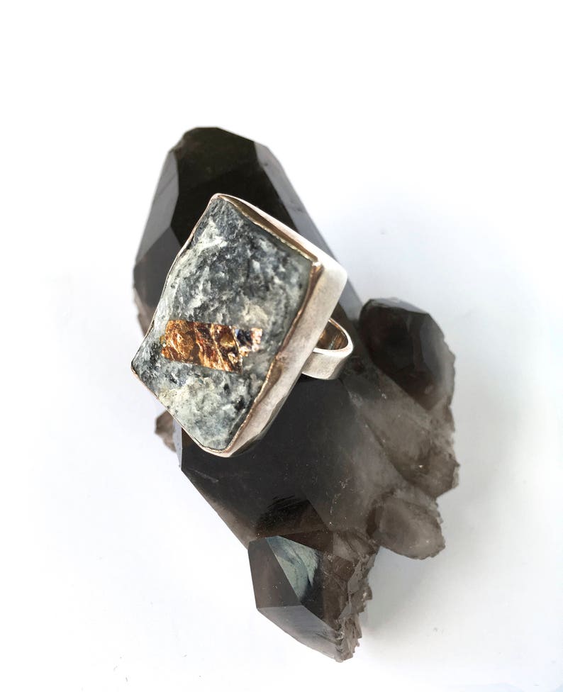 ASTROPHYLLITE DRUZY Ring in Sterling Silver- Raw Mineral Statement Ring-Healing Stone Ring size 5.75 and size 7- Modern, Unisex Mineral Ring